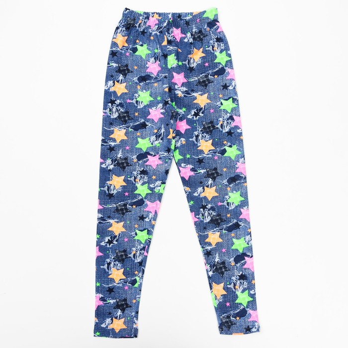 Брюки (лосины) для девочки, рост 122 см, цвет джинс, принт звезда