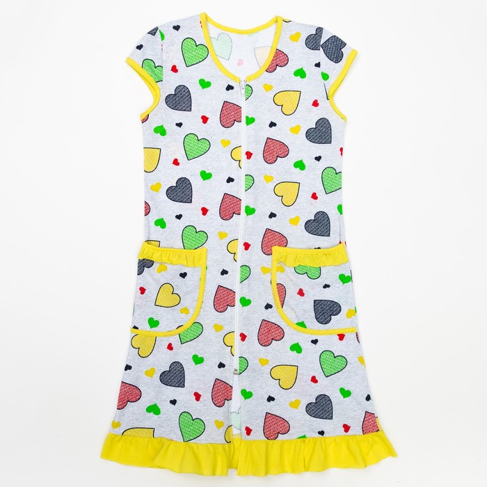 Халат для девочки, рост 122, цвет серый, сердца