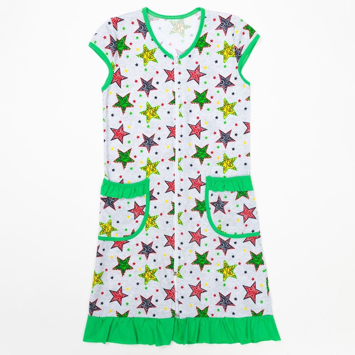 Халат для девочки, рост 128, цвет серый, звезды