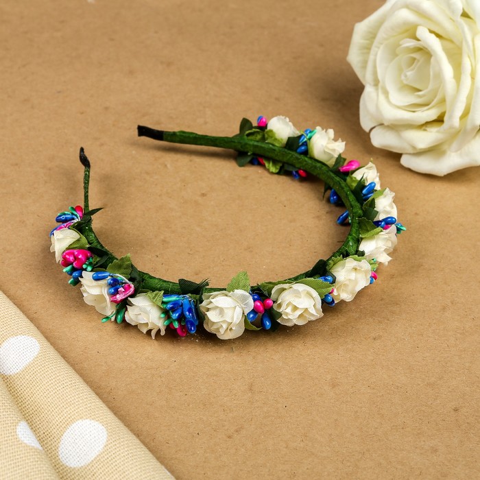 Ободок для волос "Зефир", разноцветный, белый, 15 см