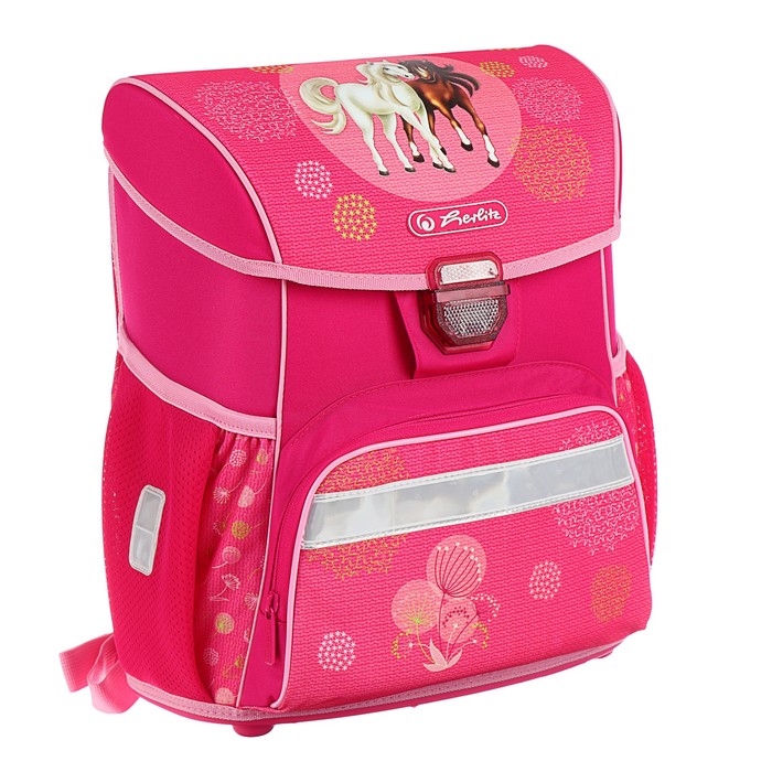 Ранец на замке Herlirz Loop Plus 37*31*24 дев Spring Horses, пенал 16предм+космет+мешок