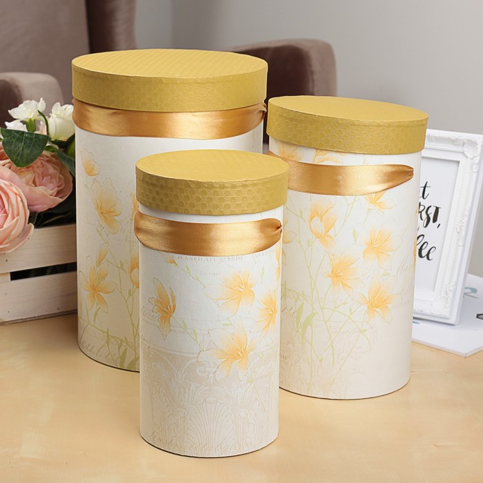 Набор коробок 3в1 "Лёгкость", жёлтый, 18 х 18 х 27 - 12 х 12 х 22 см