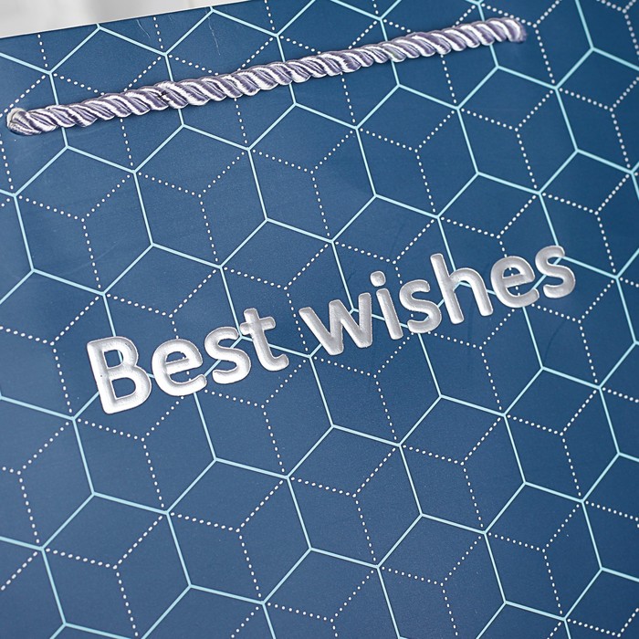 Пакет подарочный "С наилучшими пожеланиями", голубой, люкс, 32 х 11 х 25,5 см