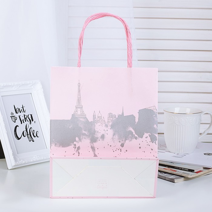Пакет крафт "Париж", розовый, 26,5 х 11 х 35 см