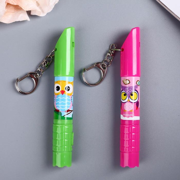 Фонарик на кольце+свисток+ручка "Совушки" МИКС 11,5х1,5х1,5 см
