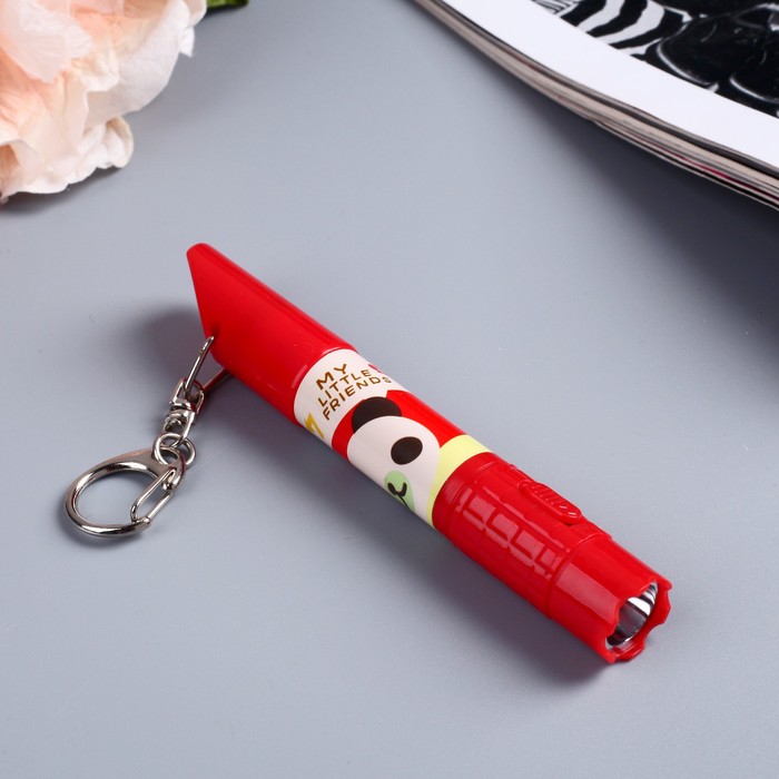 Фонарик на кольце+свисток+ручка "Зверята" МИКС 11,5х1,5х1,5 см