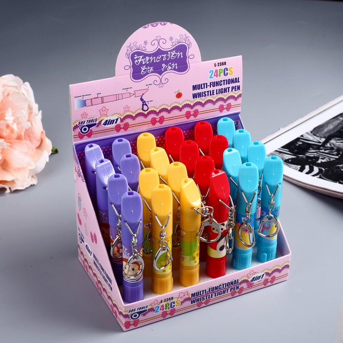 Фонарик на кольце+свисток+ручка "Зверята" МИКС 11,5х1,5х1,5 см