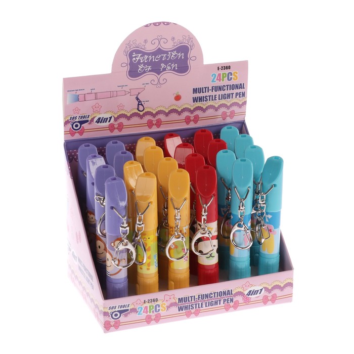Фонарик на кольце+свисток+ручка "Зверята" МИКС 11,5х1,5х1,5 см