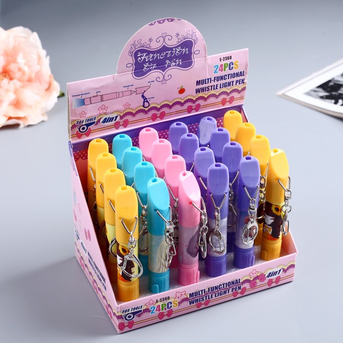 Фонарик на кольце+свисток+ручка "Девочки" МИКС 11,5х1,5х1,5 см