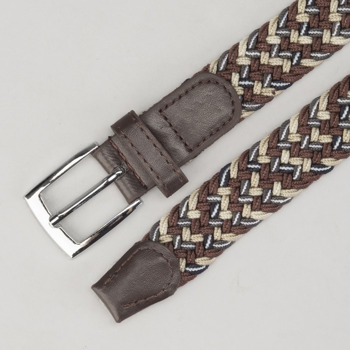 Ремень детский, резинка, пряжка металл, ширина - 3 см, цвет коричневый/бежевый