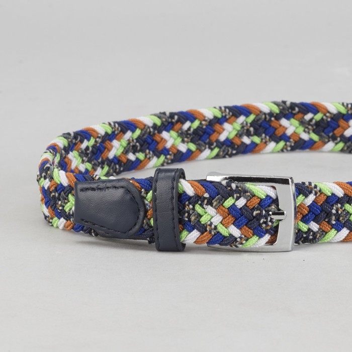 Ремень детский, резинка, пряжка металл, ширина - 3 см, цвет синий/салатовый/белый