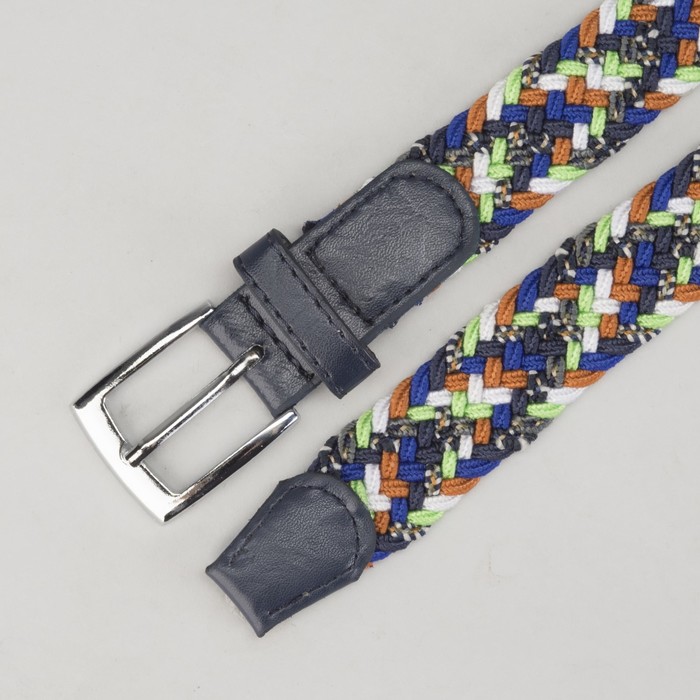 Ремень детский, резинка, пряжка металл, ширина - 3 см, цвет синий/салатовый/белый