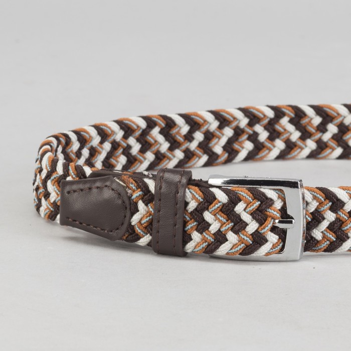 Ремень детский, резинка, пряжка металл, ширина - 3 см, цвет коричневый/рыжий/белый