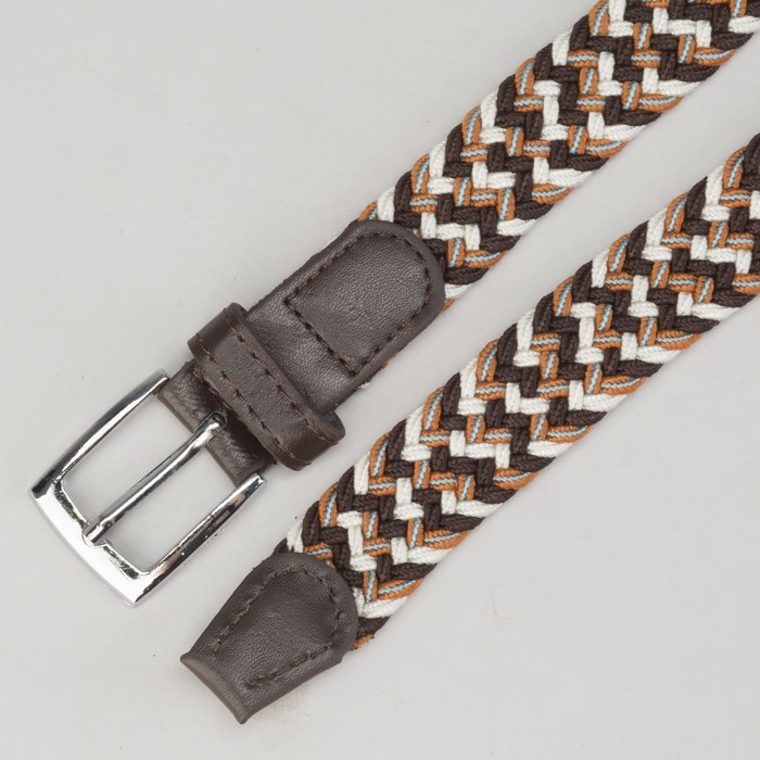 Ремень детский, резинка, пряжка металл, ширина - 3 см, цвет коричневый/рыжий/белый