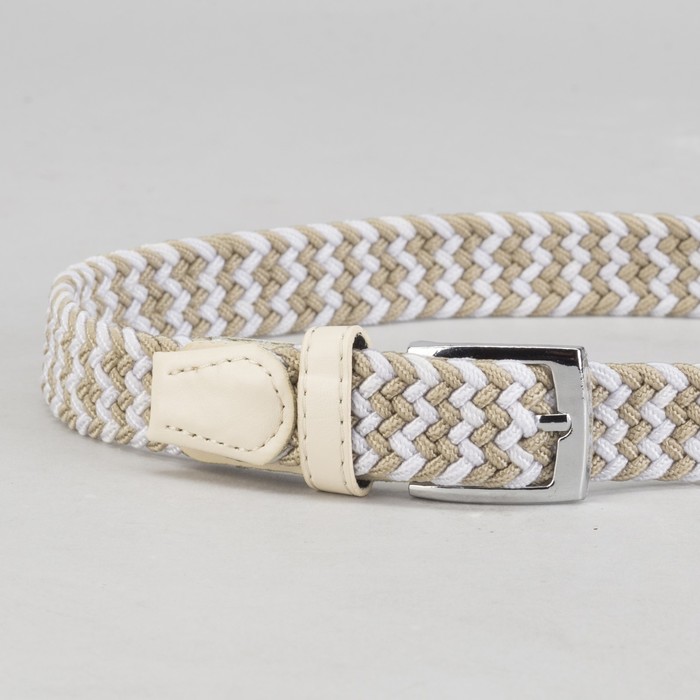 Ремень детский, резинка, пряжка металл, ширина - 3 см, цвет бежевый/белый