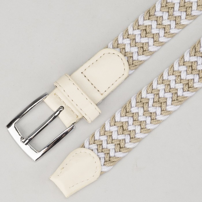 Ремень детский, резинка, пряжка металл, ширина - 3 см, цвет бежевый/белый