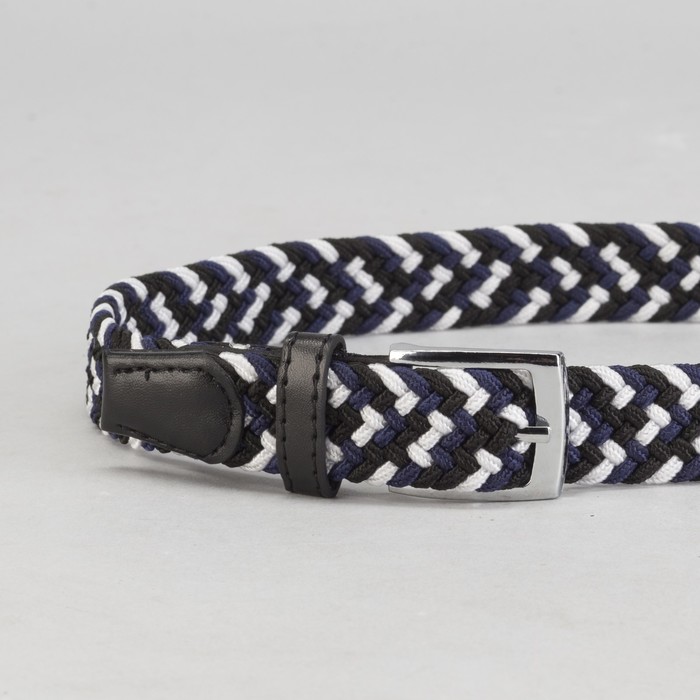 Ремень детский, резинка, пряжка металл, ширина - 3 см, цвет черный/белый/синий