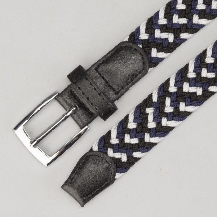 Ремень детский, резинка, пряжка металл, ширина - 3 см, цвет черный/белый/синий