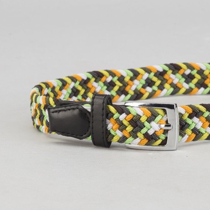 Ремень детский, резинка, пряжка металл, ширина - 3 см, цвет зелёный/жёлтый/оранжевый