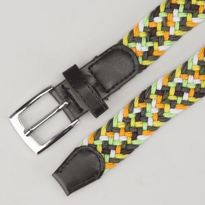 Ремень детский, резинка, пряжка металл, ширина - 3 см, цвет зелёный/жёлтый/оранжевый