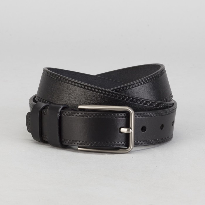 Ремень мужской, винт, пряжка под тёмный металл, ширина - 3,5 см, цвет чёрный гладкий