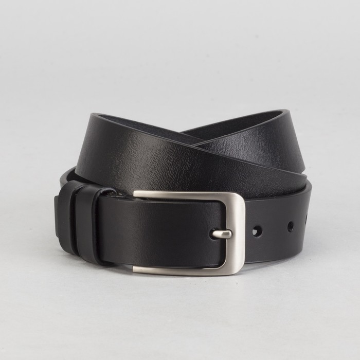 Ремень мужской, винт, пряжка под тёмный металл, ширина - 3,5 см, цвет чёрный гладкий