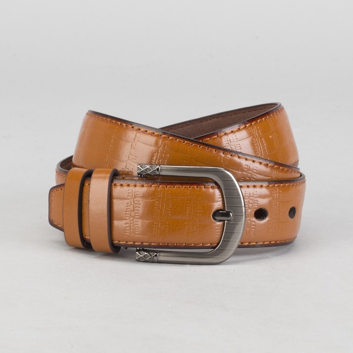 Ремень мужской, винт, пряжка под тёмный металл, ширина - 4 см, цвет рыжий