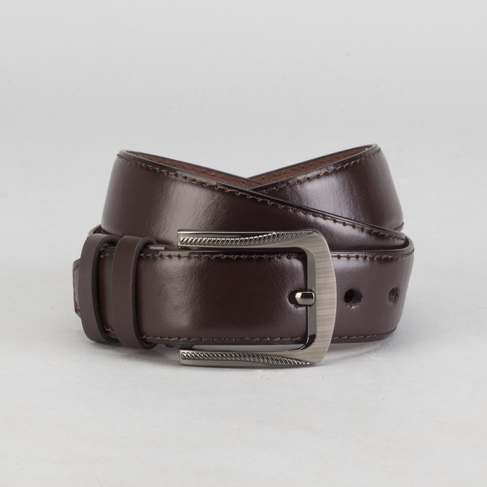 Ремень мужской, винт, пряжка под тёмный металл, ширина - 4 см, цвет коричневый гладкий
