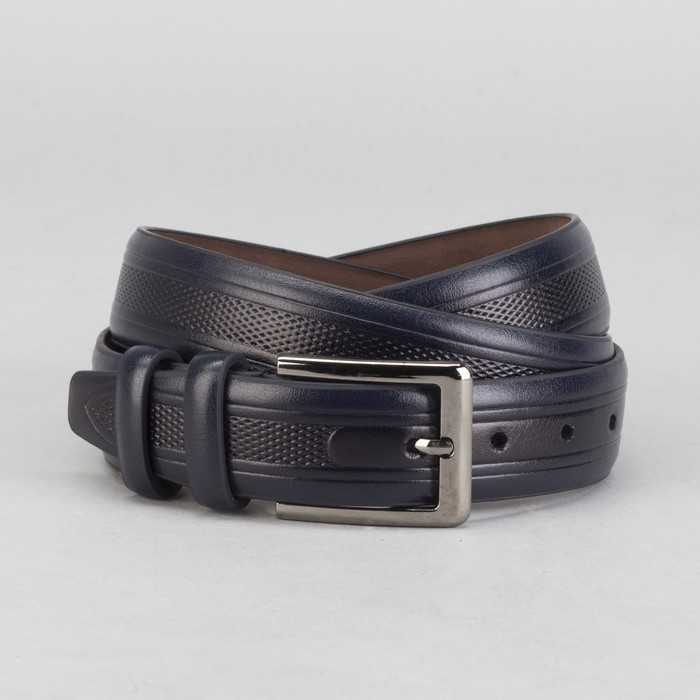 Ремень мужской Великан, пряжка под тёмный металл, ширина - 3,5 см, цвет синий
