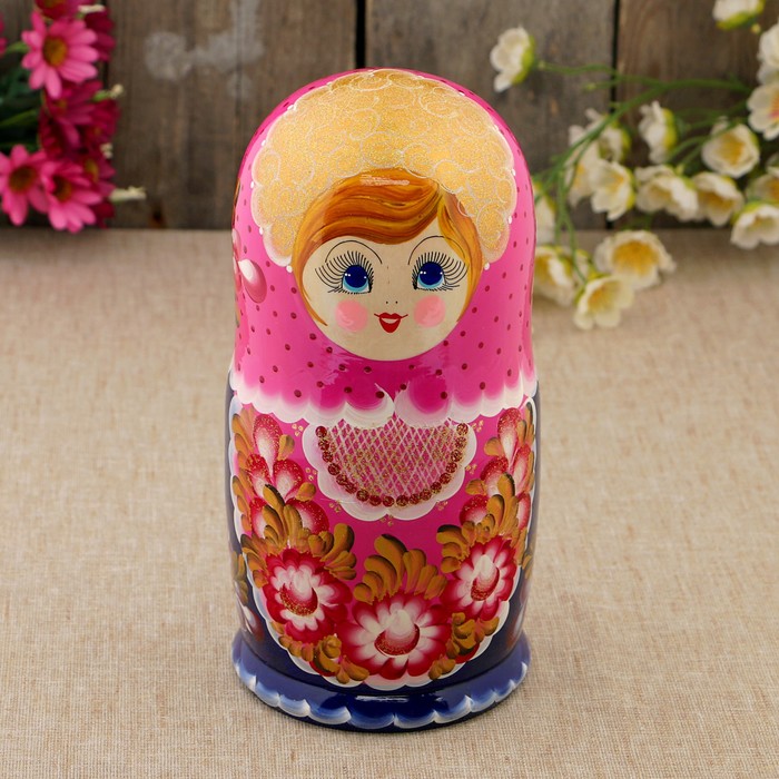 Матрёшка «Ажурная», розовый платок, 10 кукольная, 26 см