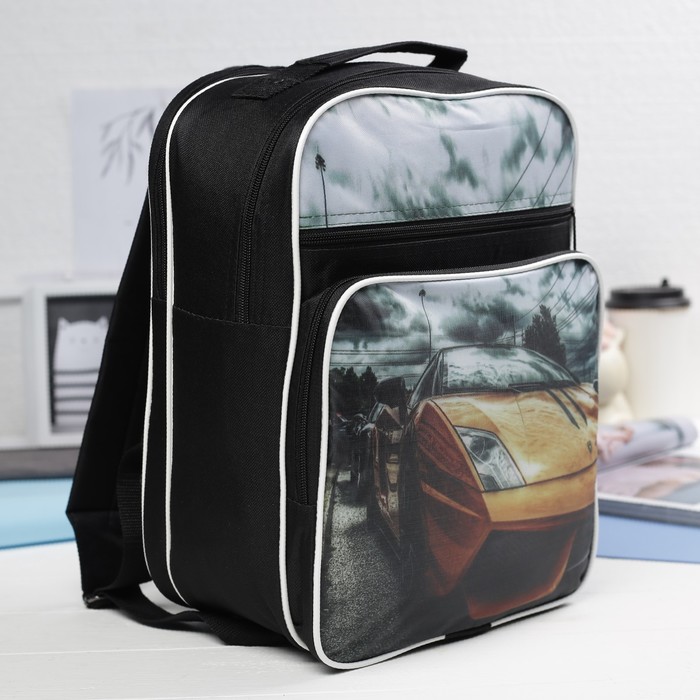 Рюкзак школьный "Машина", 2 отдела на молнии, 2 наружных кармана