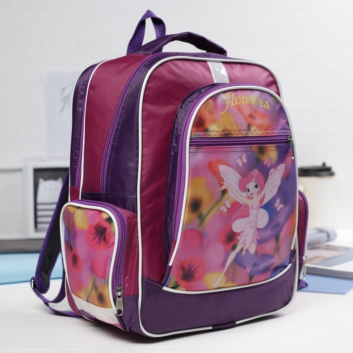 Рюкзак школьный "Фея", отдел на молнии, 3 наружных кармана, светоотражающий