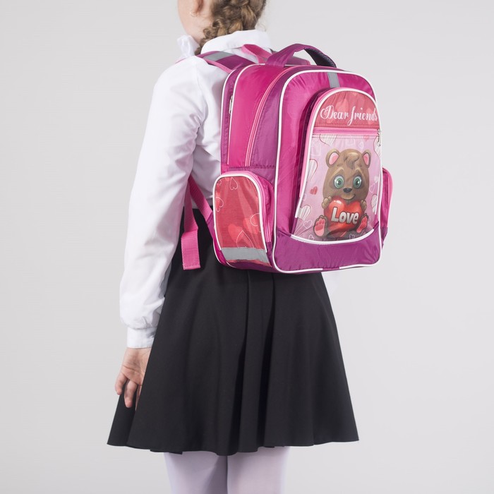 Рюкзак школьный "Мишка", отдел на молнии, 3 наружных кармана, светоотражающий