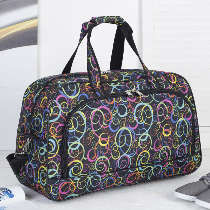 Сумка дорожная, 1 отдел, 2 наружных кармана, длинный ремень, цвет чёрный