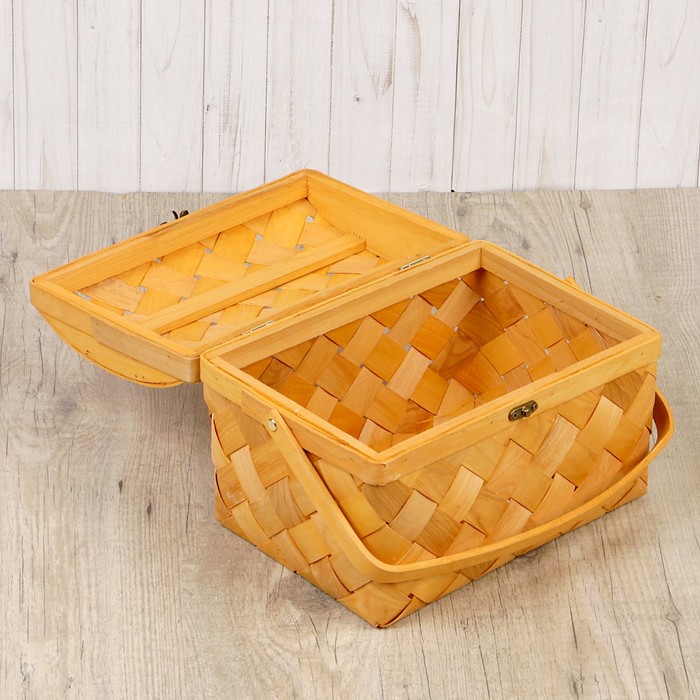 Сундук «Плетёнка», с ручкой, натуральный, 27×18×18/26 см, шпон