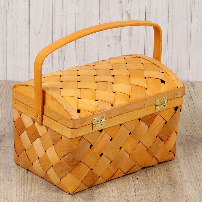 Сундук «Плетёнка», с ручкой, натуральный, 27×18×18/26 см, шпон