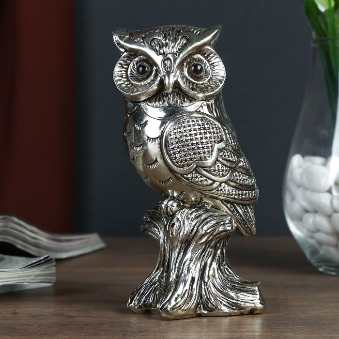 Сувенир полистоун "Мудрая сова Мадлен" серебро 15х7,5х8 см