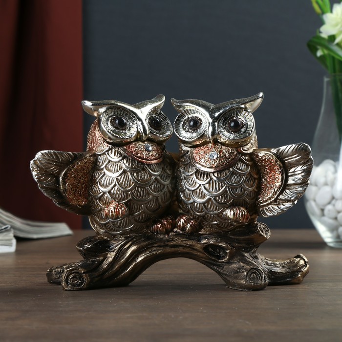 Сувенир полистоун "Совы-подружки" золотые 12х16,5х6,5 см