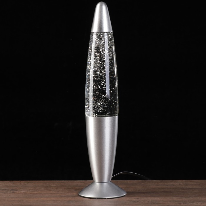 Светильник настольный металл, стекло, воск "Лава. Блёстки" Е14 25-35W серебро 34х8,5х8,5 см