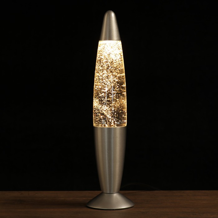 Светильник настольный металл, стекло, воск "Лава. Блёстки" Е14 25-35W серебро 34х8,5х8,5 см