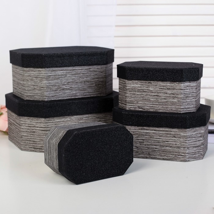 Набор коробок 5в1 "Сияние", чёрный, 24 х 19 х 10,5 - 14 х 9,5 х 8 см