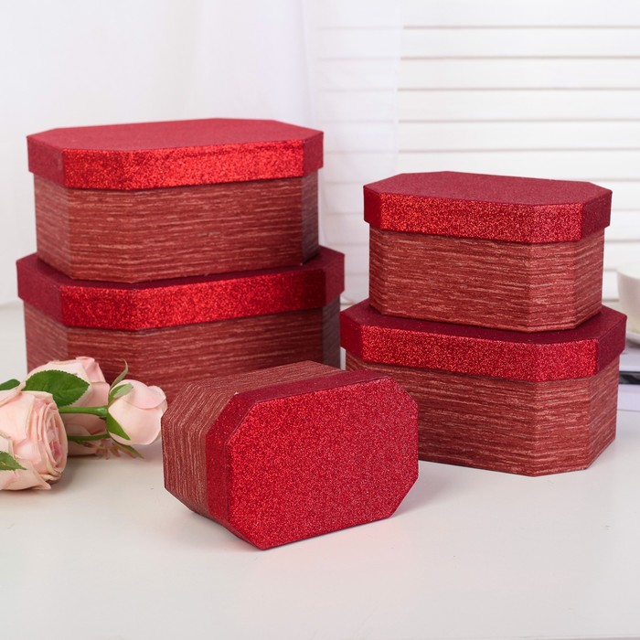 Набор коробок 5в1 "Сияние", красный, 24 х 19 х 10,5 - 14 х 9,5 х 8 см