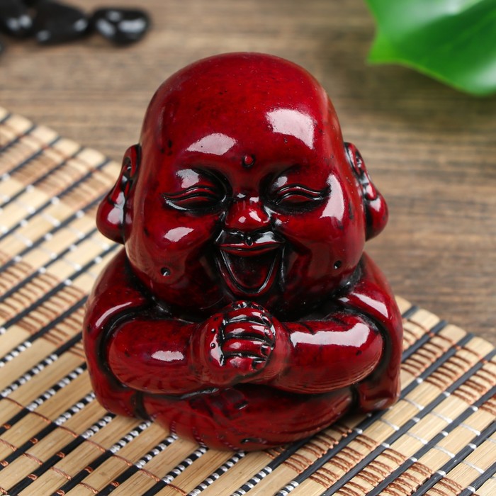 Нэцке полистоун "Счастливый хотей" тёмно-красный 9,5х8х7 см