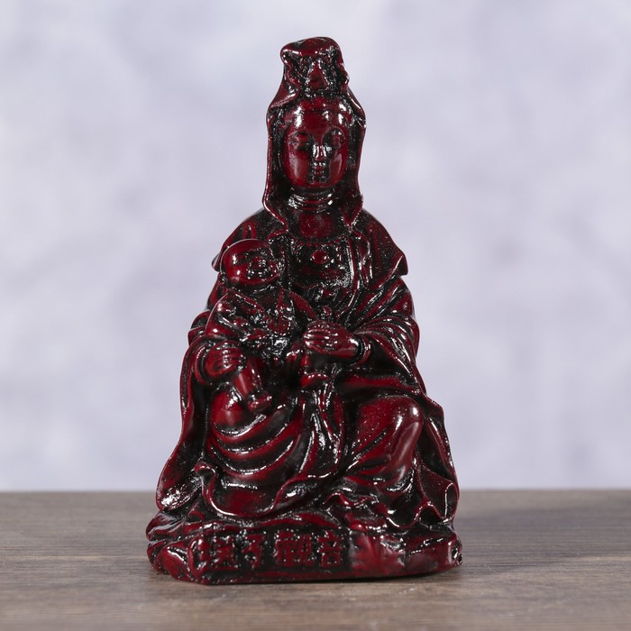 Нэцке полистоун "Лакшми и маленький хотей" тёмно-красный 11х6,5х6,3 см