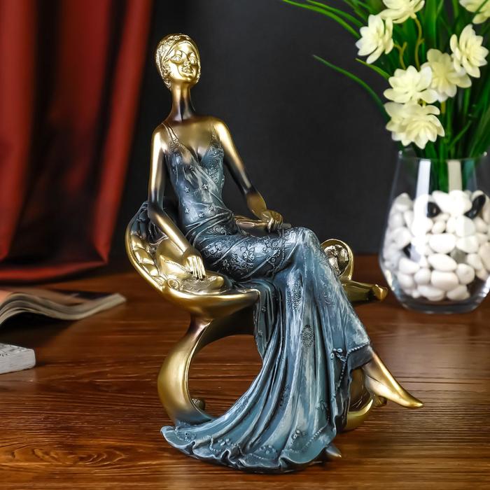 Сувенир полистоун "Леди в вечернем наряде на банкетке" 22,5х14х12,3 см