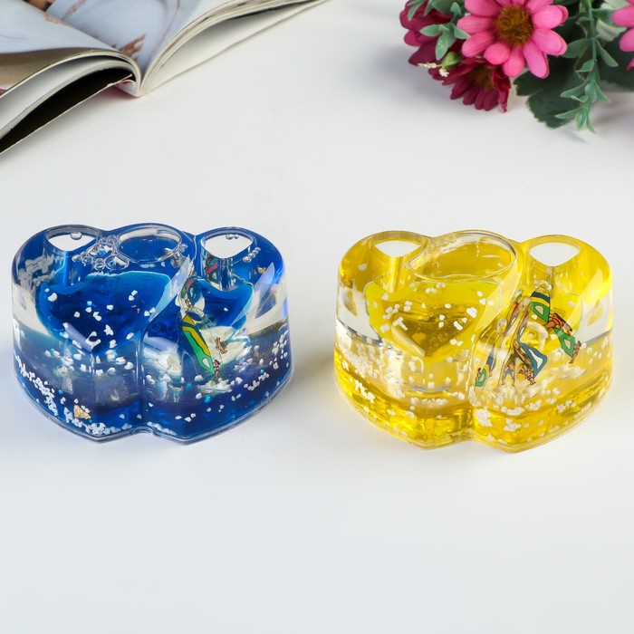 Сувенир настольный подставка для ручек "Двойное сердце" МИКС 5х9,5х6,5 см