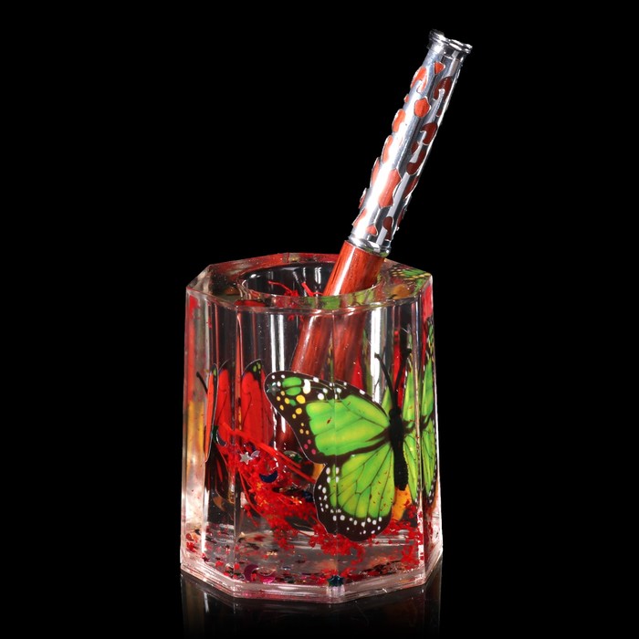 Сувенир настольный карандашница "Бабочки и сухоцветы" МИКС 8х7,3х7,3 см