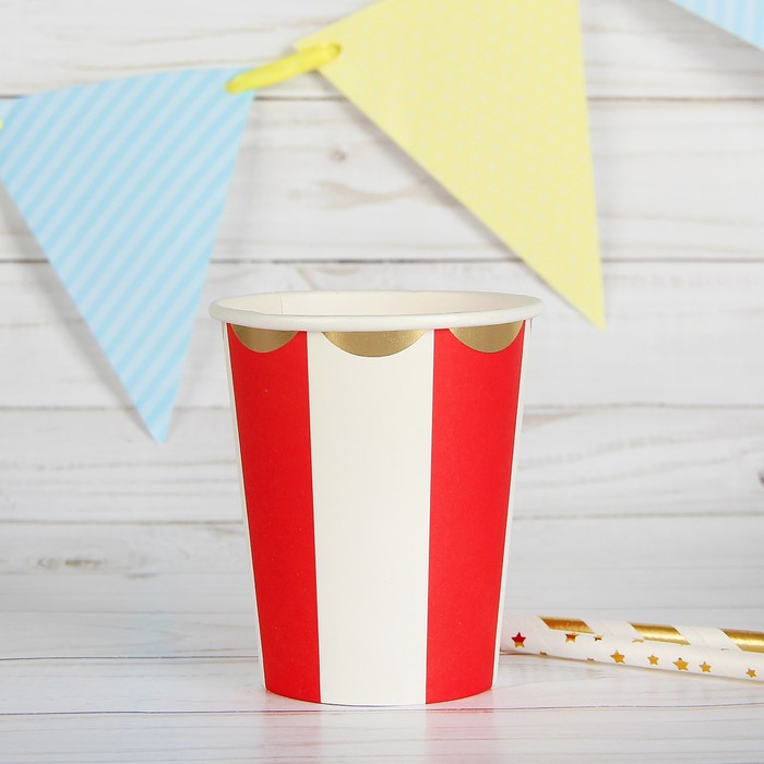 Стакан бумажный "Полоска" цвет красный и белый (набор 6 шт)