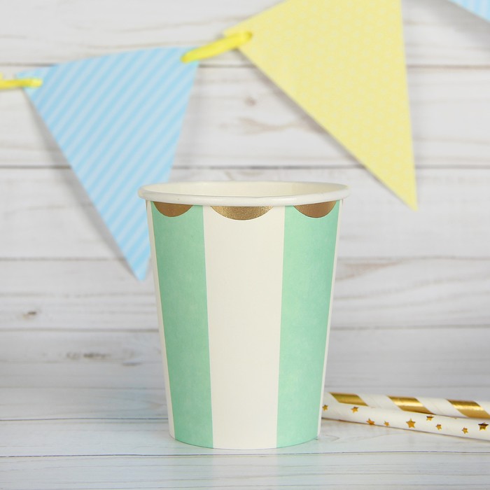 Стакан бумажный "Полоска" цвет зелёный и белый (набор 6 шт)