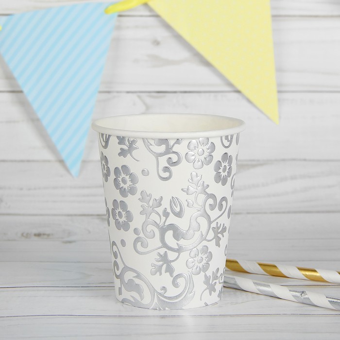 Стакан бумажный "Узор" серебро (набор 6 шт)